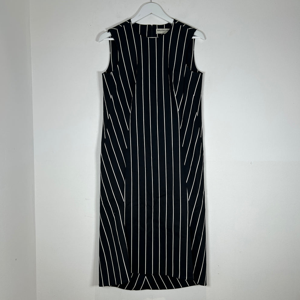 Balenciaga Paris Black Stripe Sleeveless Dress Size 38