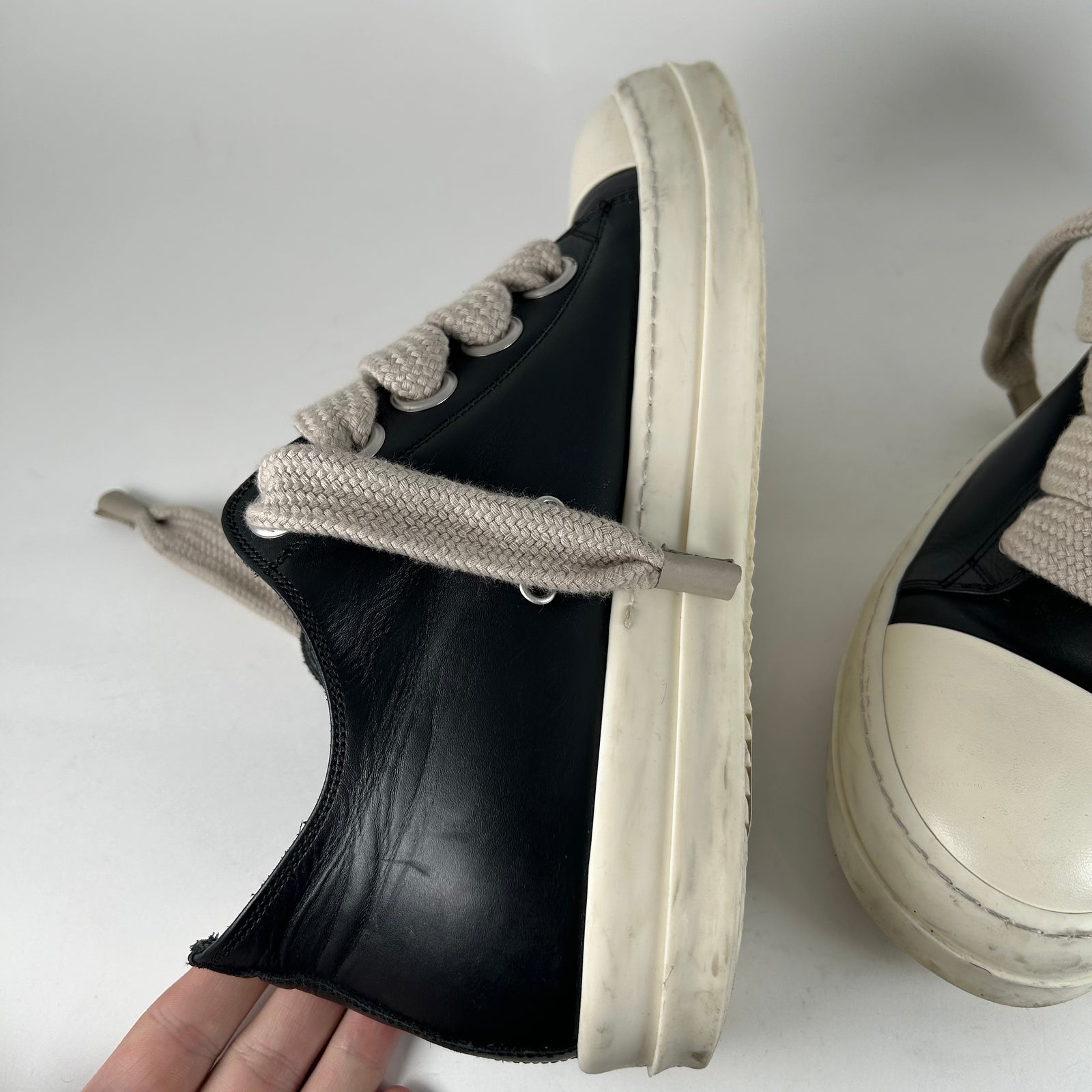 Rick Owens Black Leather Jumbo Lace Ramones Size 10.5