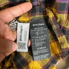 Palm Angels Yellow Round Logo Paint Splatter Flannel Shirt Size XXL