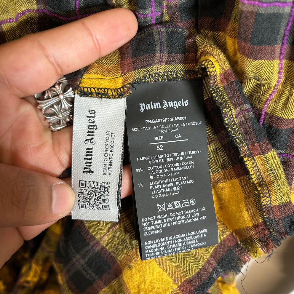 Palm Angels Yellow Round Logo Paint Splatter Flannel Shirt Size XXL