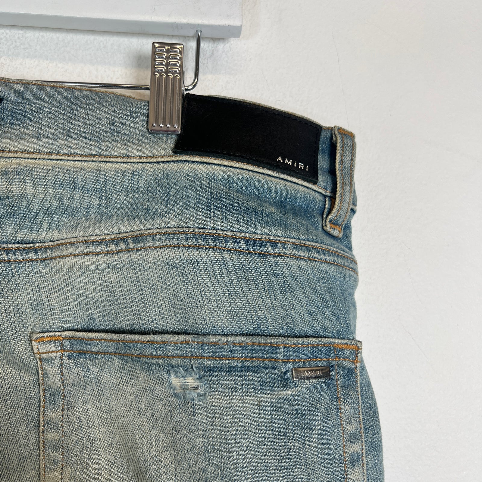 Amiri Teal Bone Lightwash Skinny Jeans Size 36