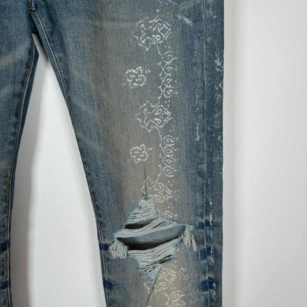 Amiri Lightwash Bleach Bandana Denim Jeans Size 32