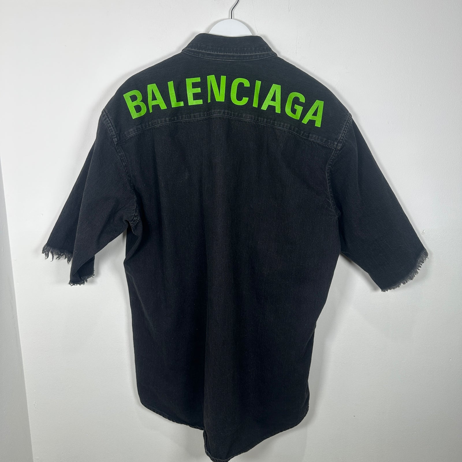 Balenciaga Green Spell-out Logo Denim Shirt Size XL
