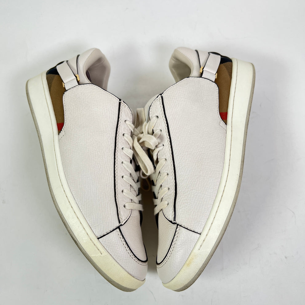 Burberry White Check Leather Low-Top Sneaker