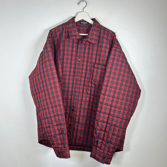 Balenciaga Red Padded Flannel Shirt Size 52