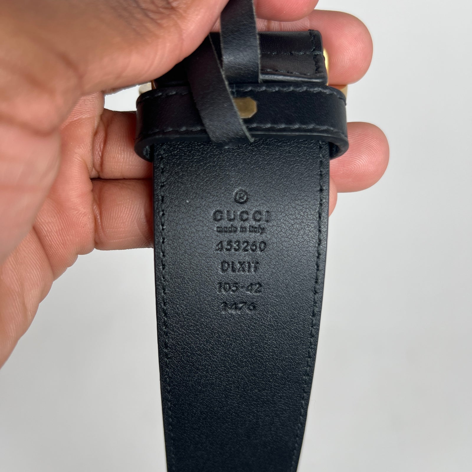 Gucci Double G Pearl Buckle Leather Belt Size 105