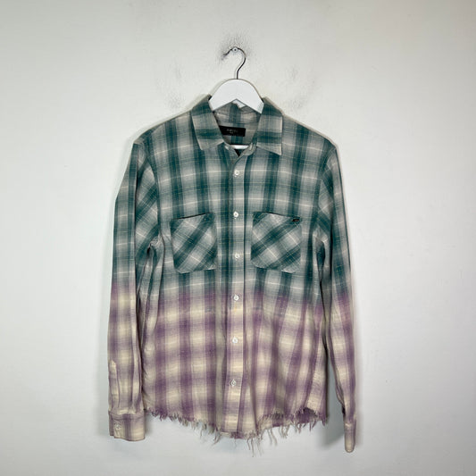 Amiri Gradient Raw Hem Button-Up Flannel Size S