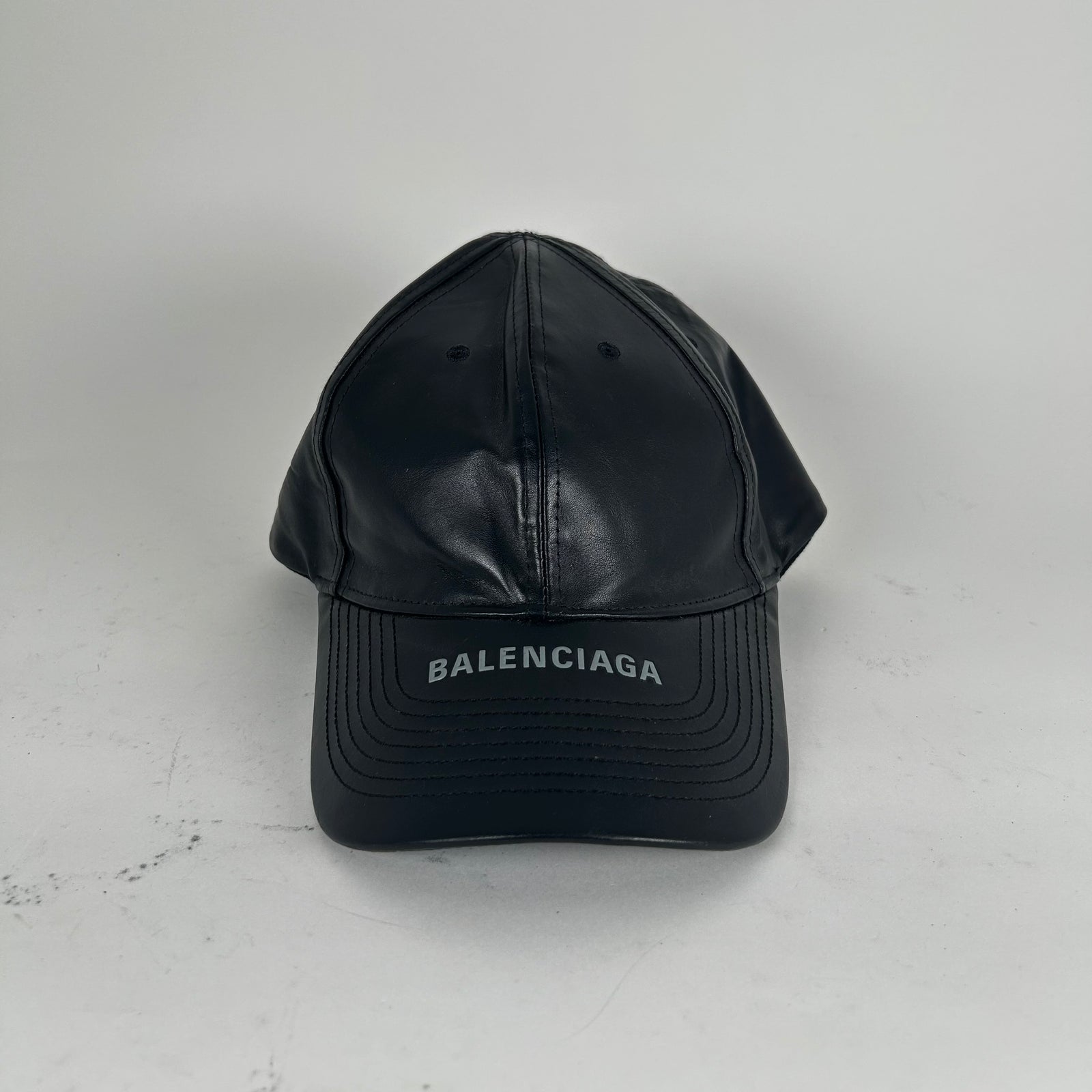 Balenciaga Leather Logo Visor Rim Cap Hat Size L