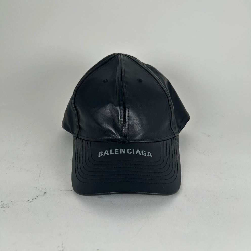 Balenciaga Leather Logo Visor Rim Cap Hat Size L