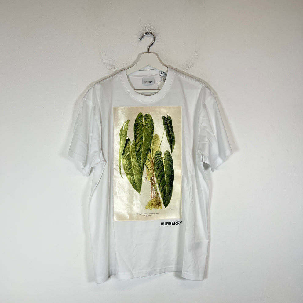 Burberry White Plant Logo T-Shirt Size L