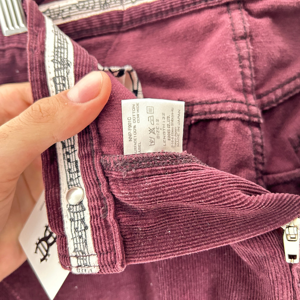 Number (N)ine Pain Burgundy Corduroy Pants Size 28x32