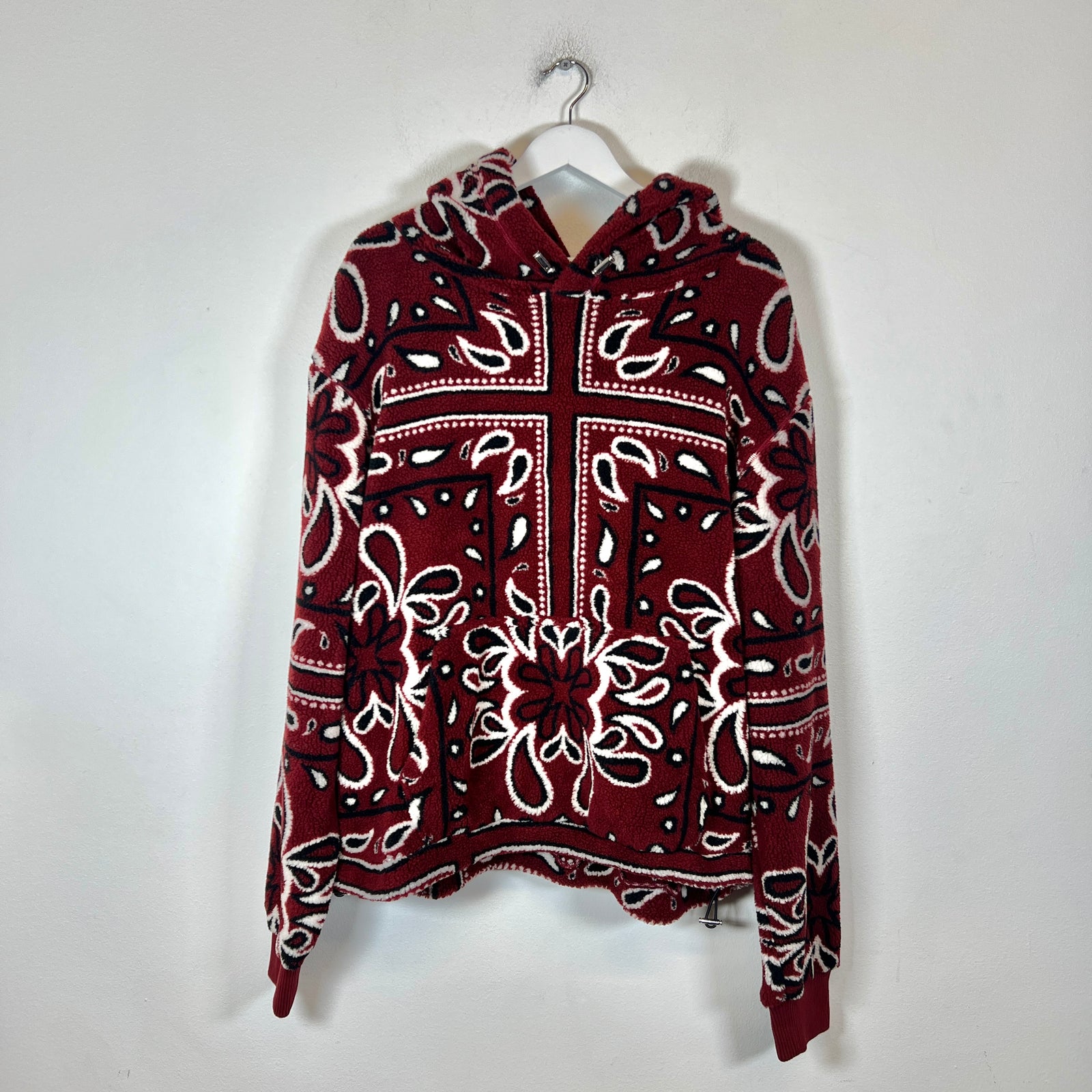 Amiri Red Bandana Polar Fleece Hoodie Size L