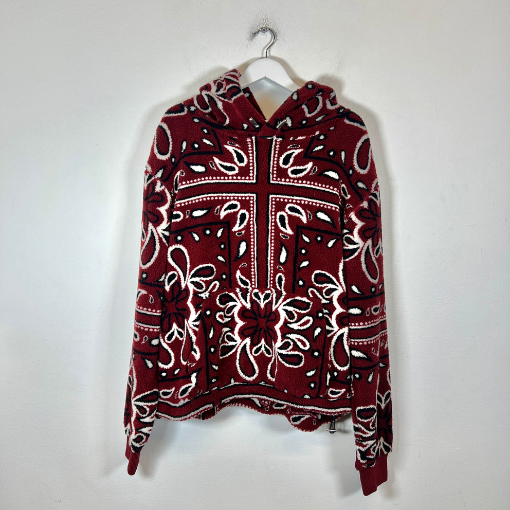 Amiri Red Bandana Polar Fleece Hoodie Size L