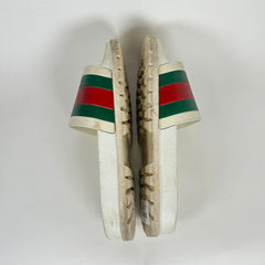 Gucci White Signature Stripe Slides Size 14