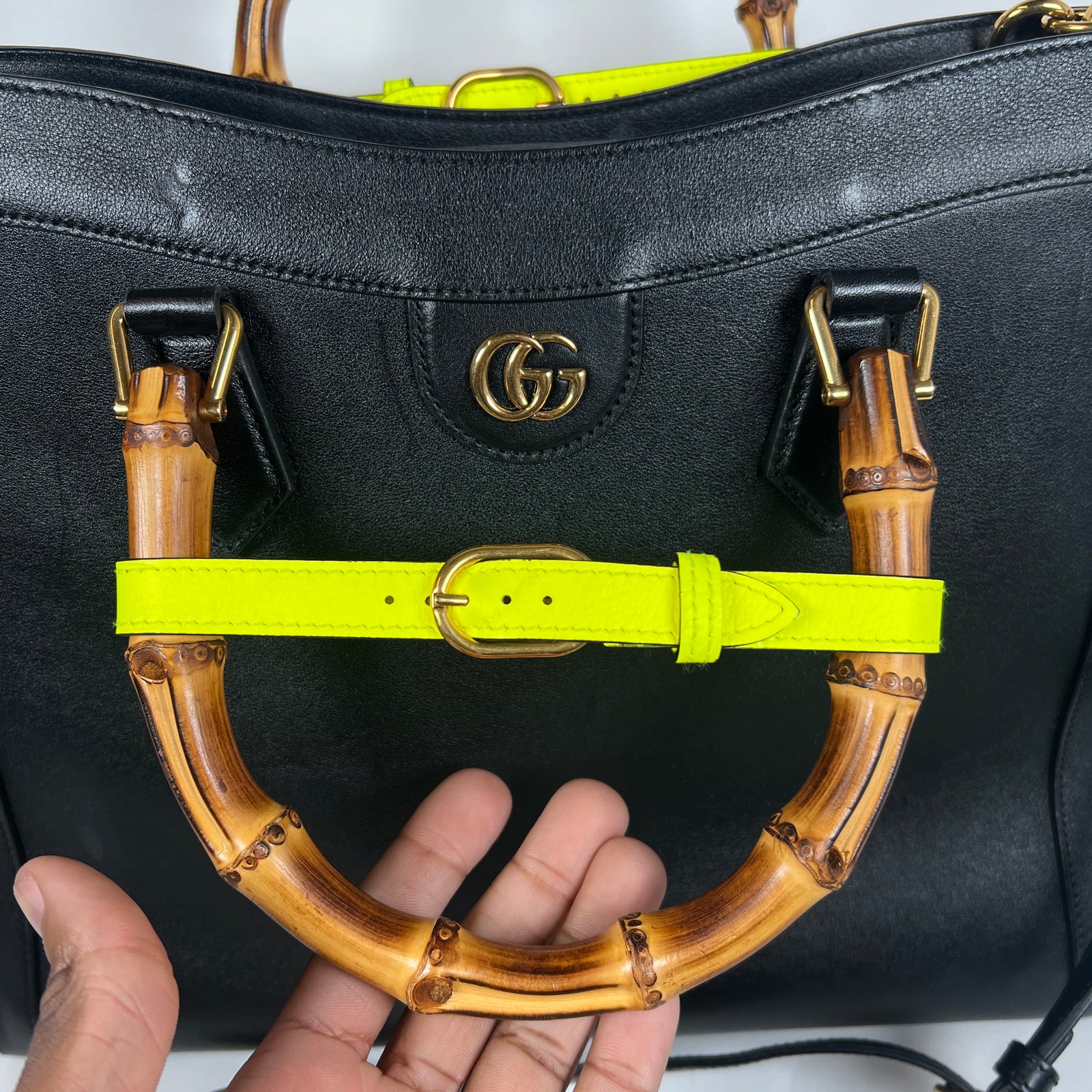 Gucci Black Diana Bamboo Handle Leather Tote Bag