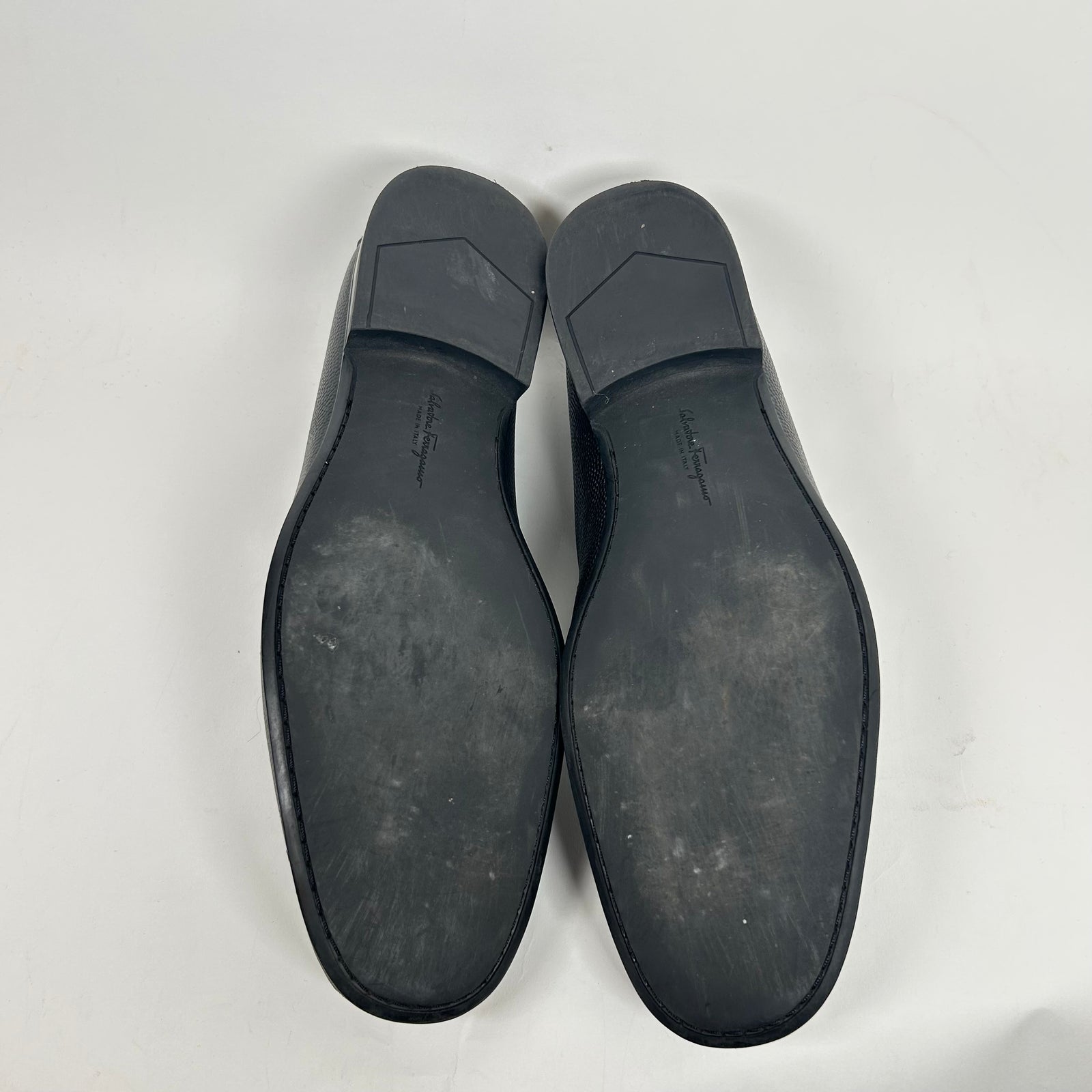 Ferragamo Black Pebble Leather Loafers Size 12