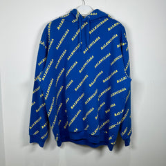 Balenciaga 2020 All Over Spell Out Logo Hoodie Size XL