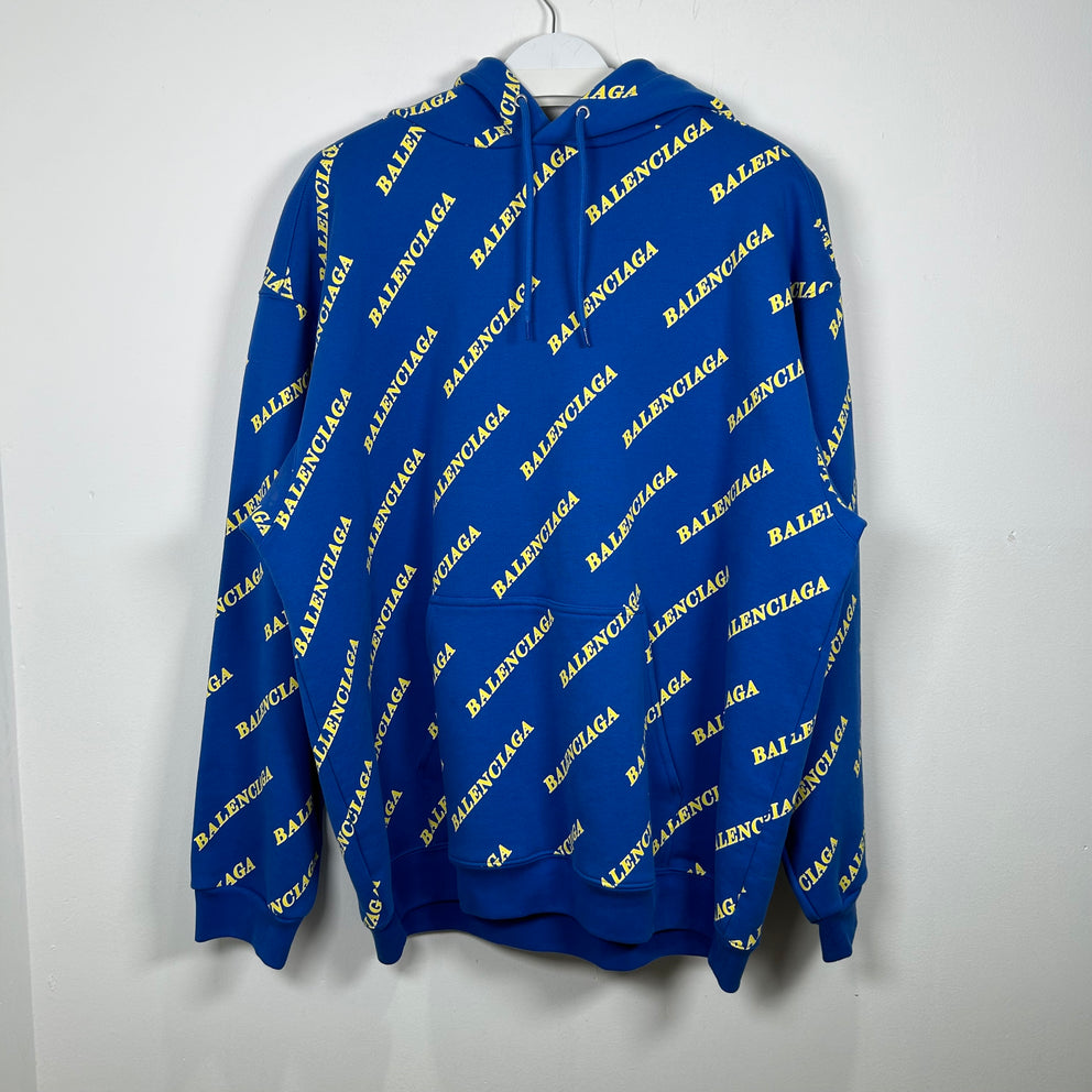 Balenciaga 2020 All Over Spell Out Logo Hoodie Size XL
