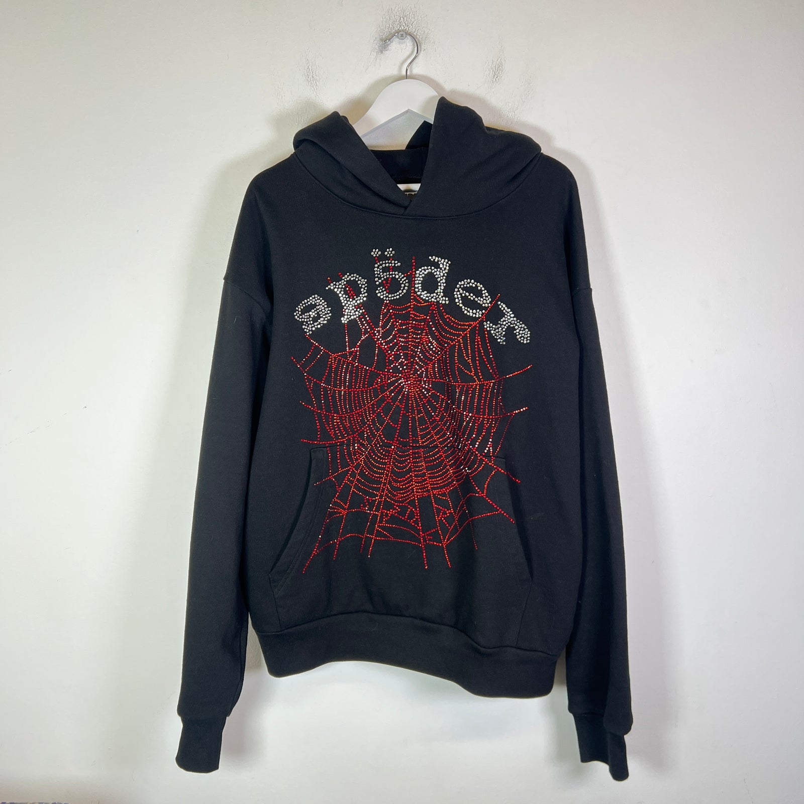 Sp5der Rhinestone Web Logo Hoodie