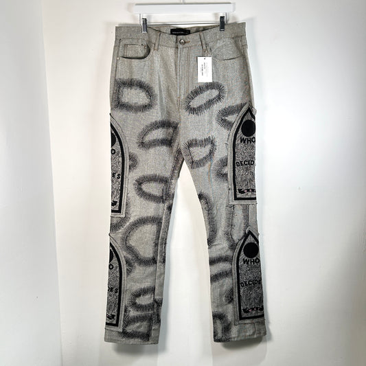 Who Decides War Metallic Silver Stained Glasses Jeans Size 36