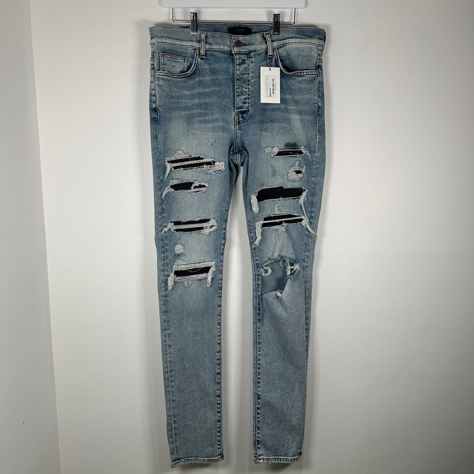 Amiri Light Wash Black Patch MX1 Jeans Size 36