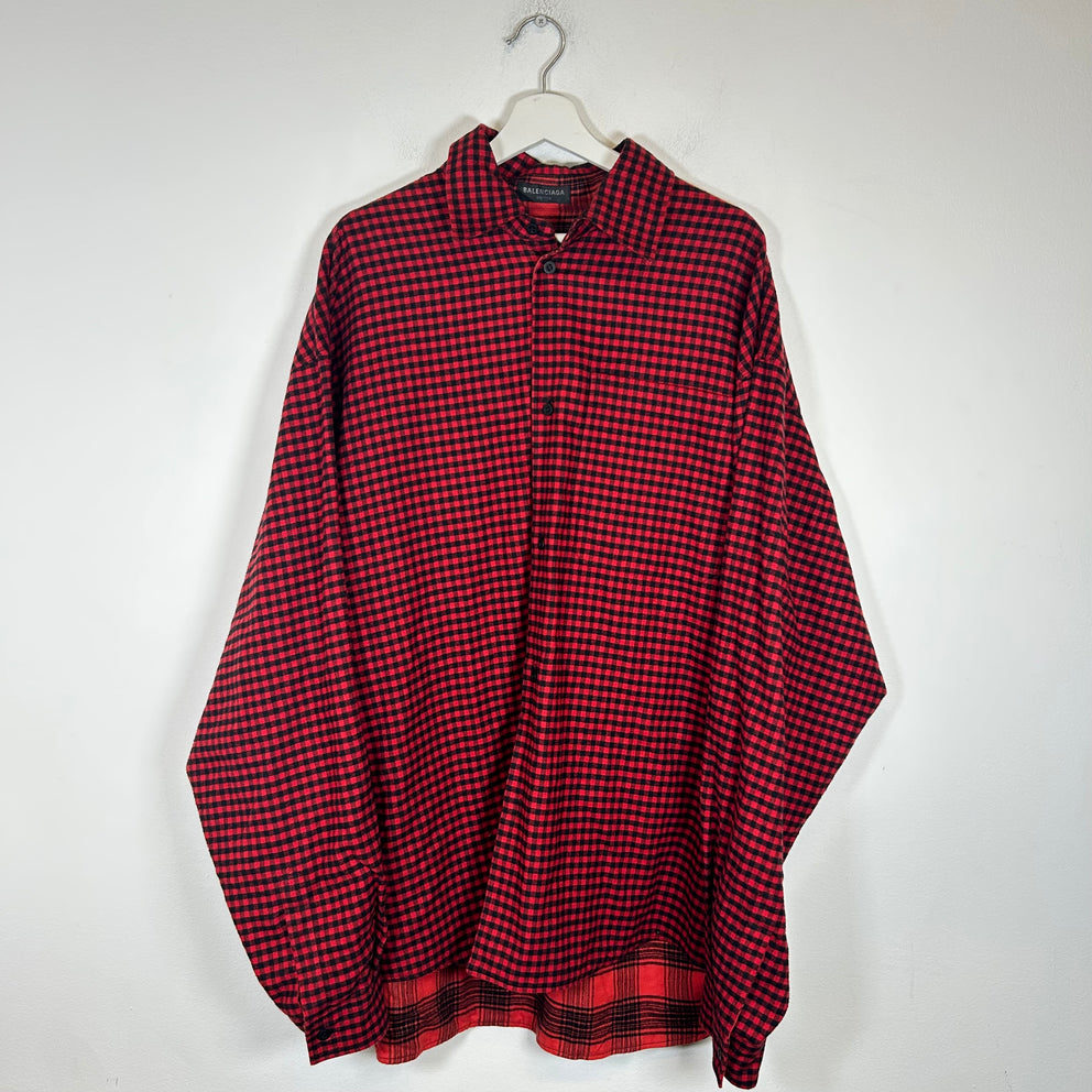Balenciaga Red Plaid Reversible Flannel Size L