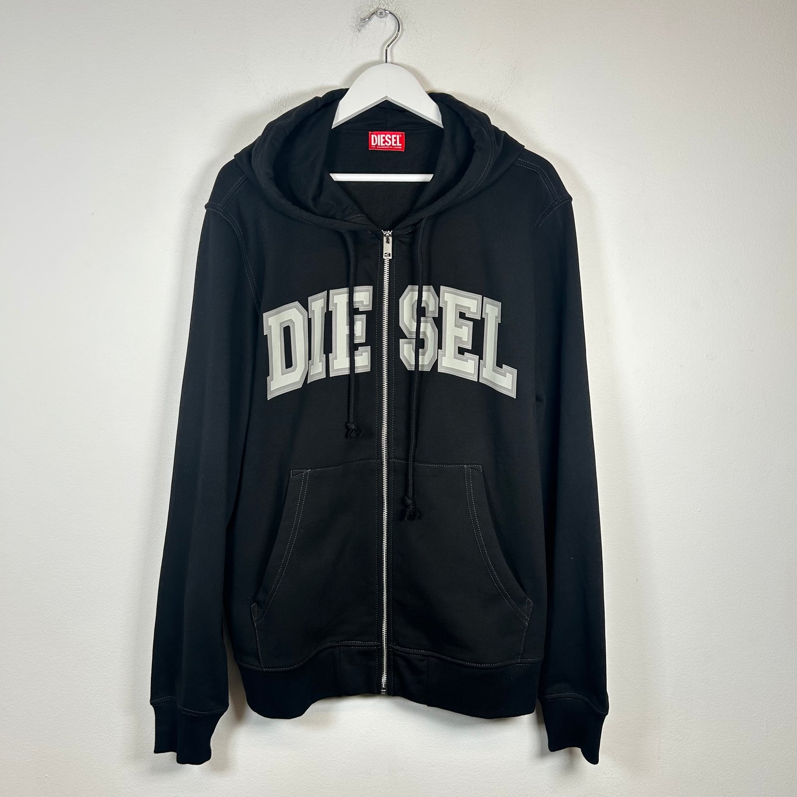 Diesel Black Collegiate Logo Zip-Up Hoodie Size XXL