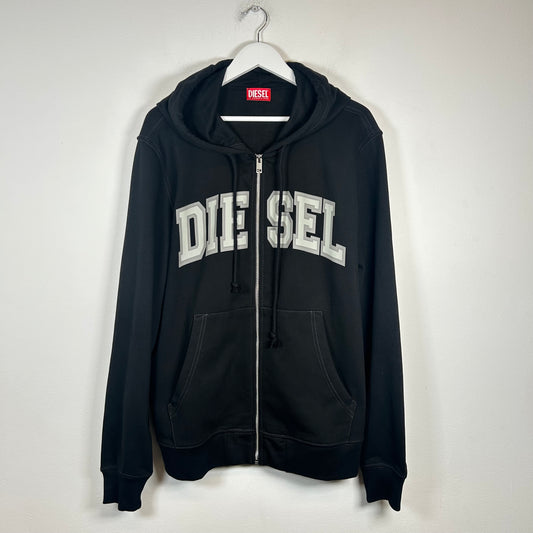 Diesel Black Collegiate Logo Zip-Up Hoodie Size XXL