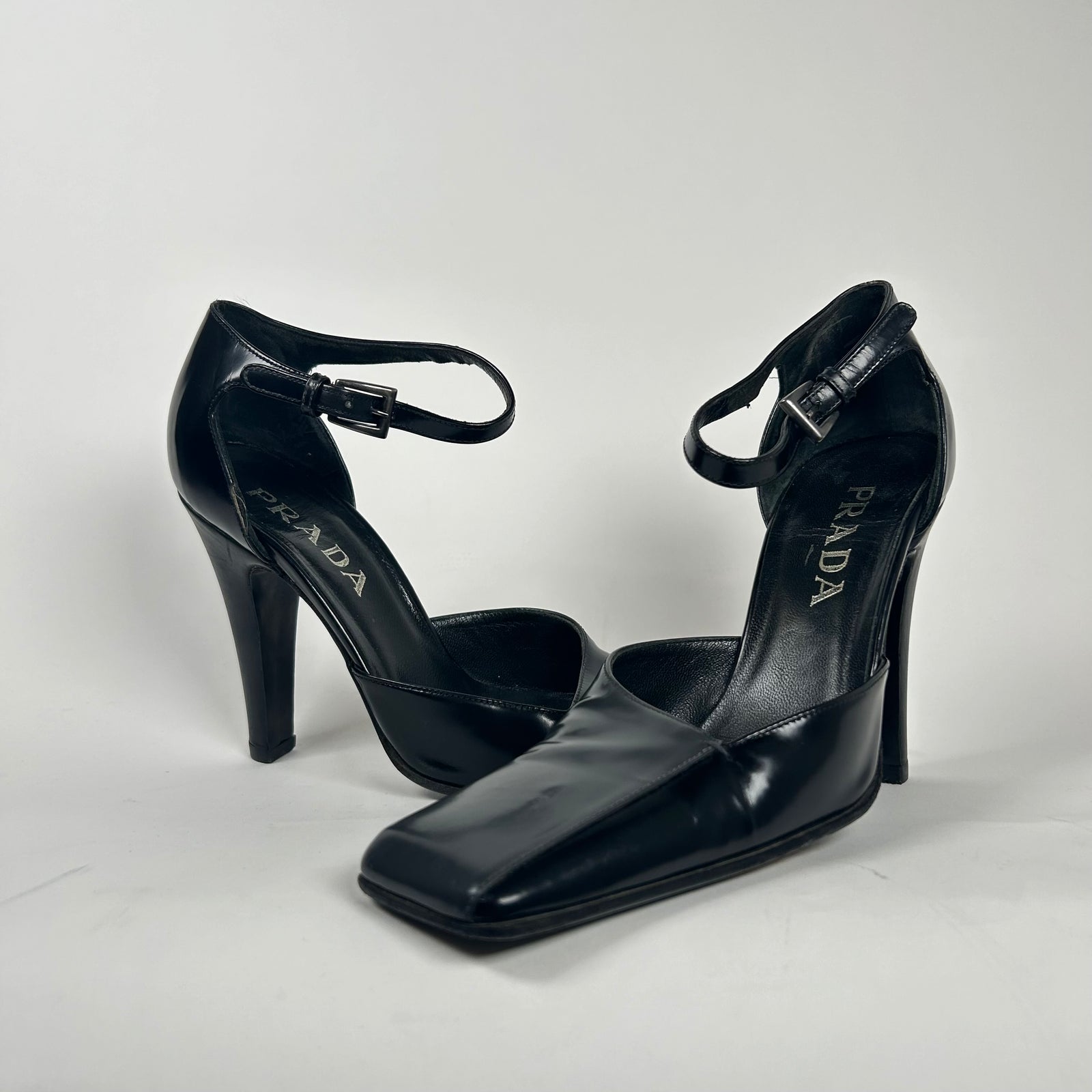 Prada Black Square Toe Heels Size 36.5