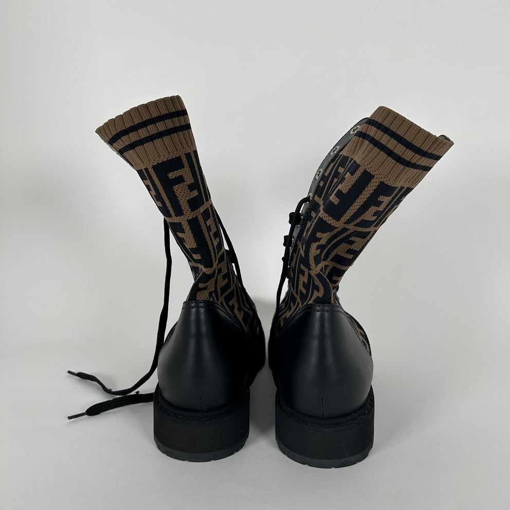 Fendi Rockoko Knit FF Combat Boots Size 39.5