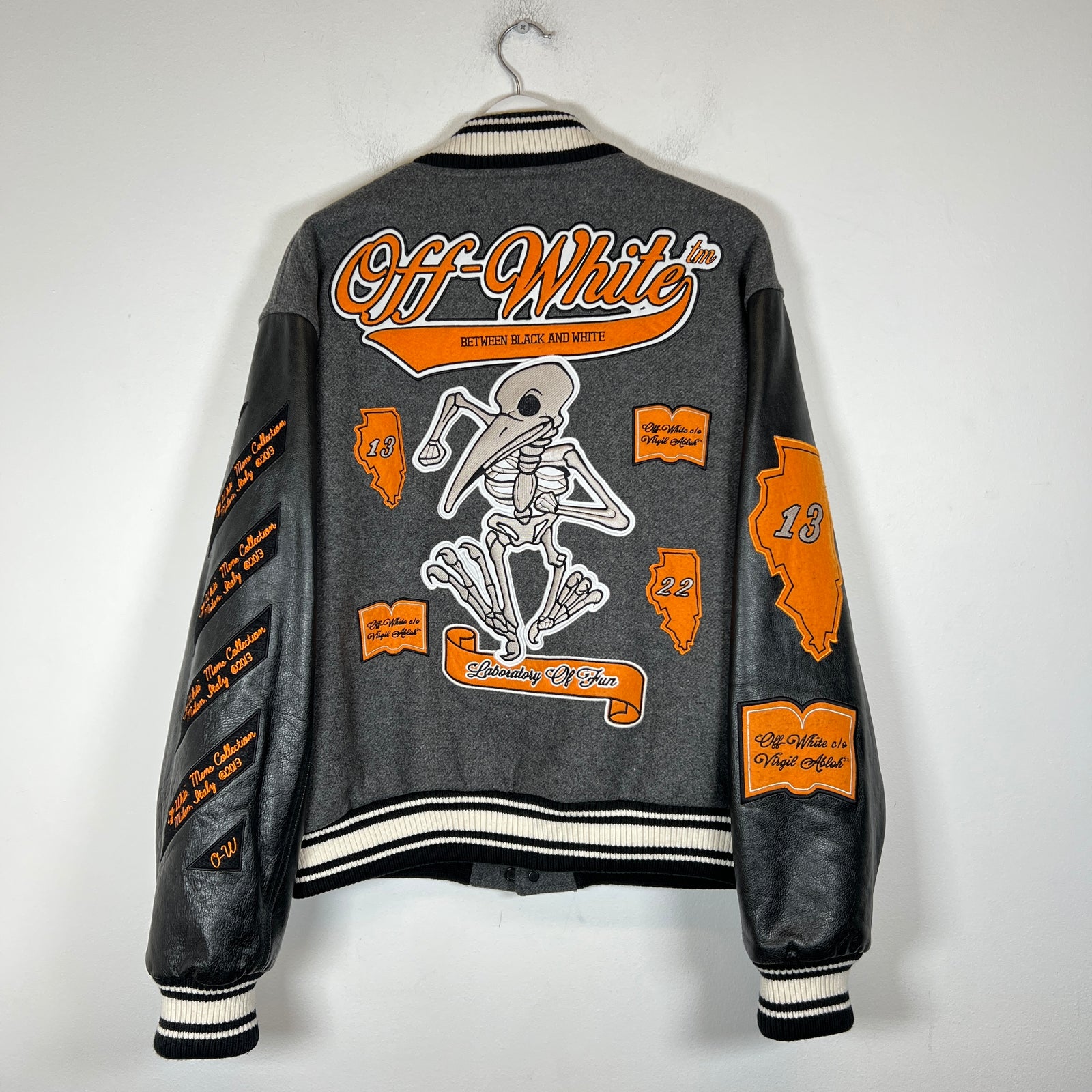 Off-White Grey/Orange Skeleton Varsity Jacket Size L