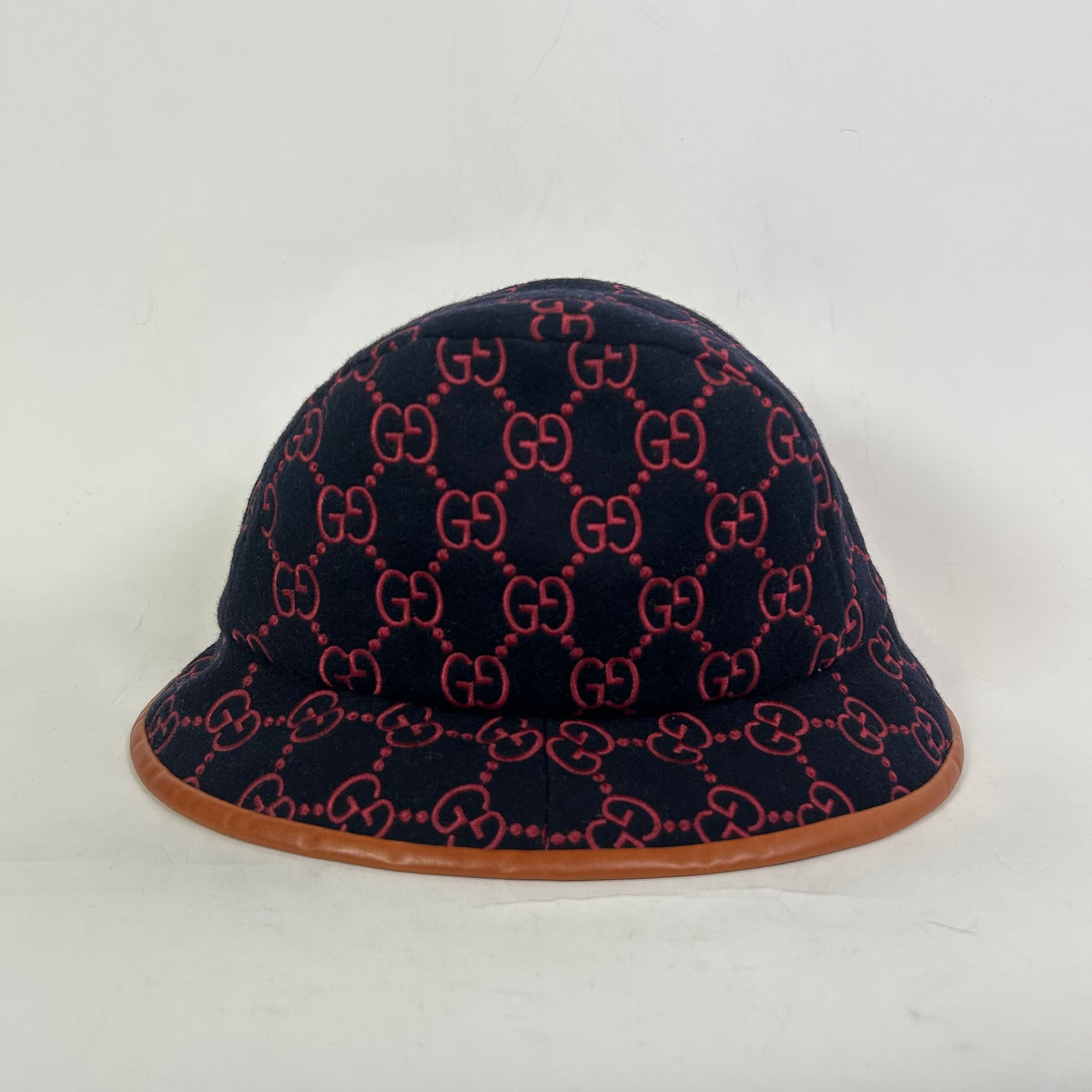 Gucci Navy/Red GG Supreme Monogram Wool Leather Bucket Hat