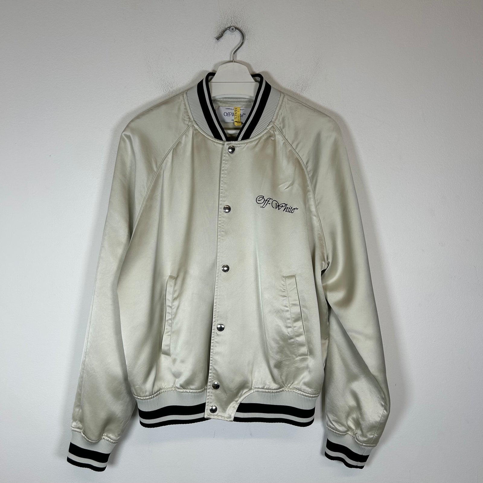 Off-White Cream Sateen College Souvenir Jacket Size L