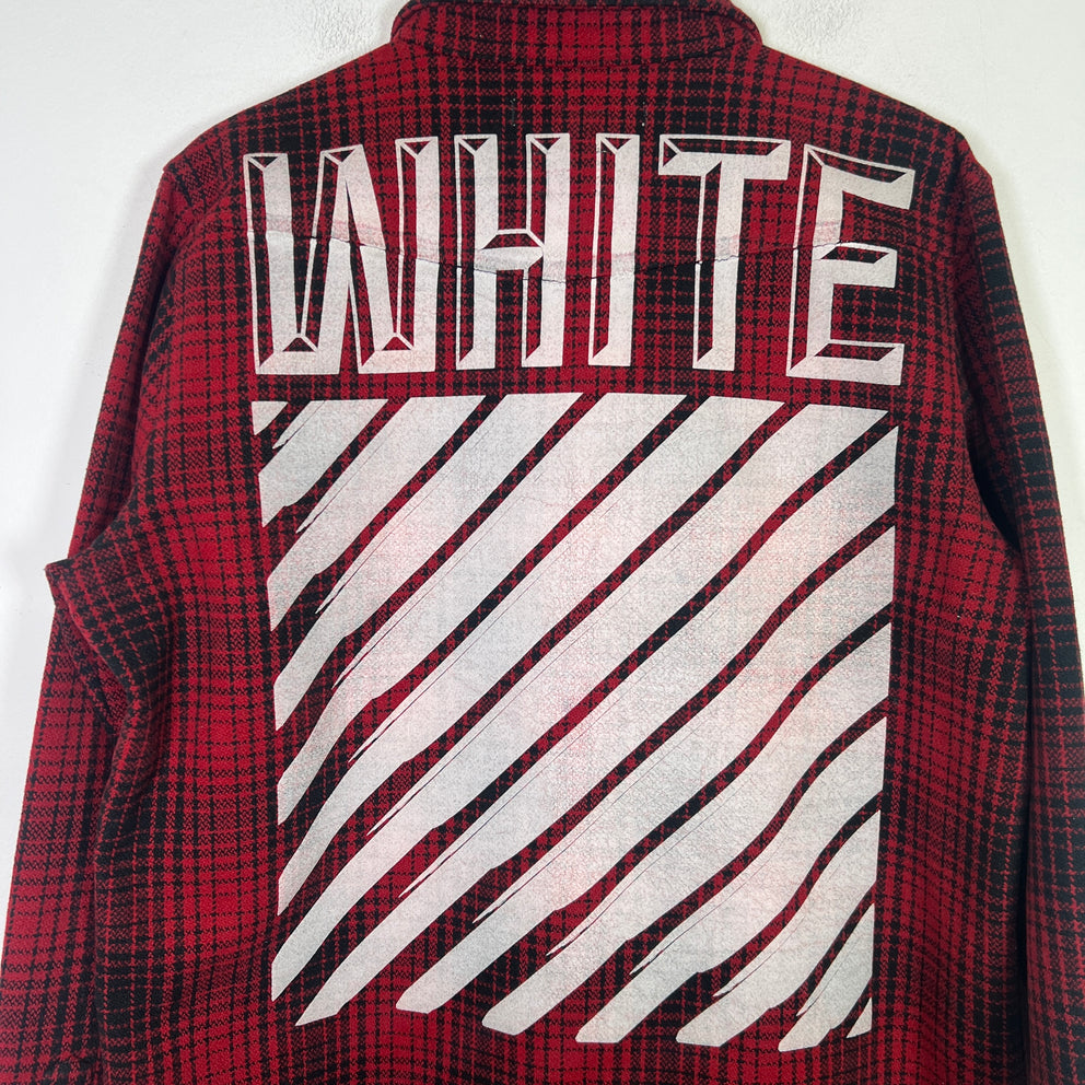 Off-White FW15 Red Tartan Check Oversized Flannel Shirt Size M