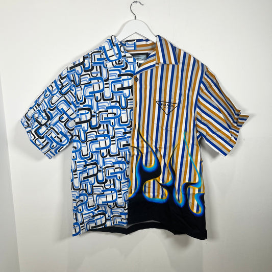 Prada AW18 Double Match Flame Camp Collar Shirt Size XXL