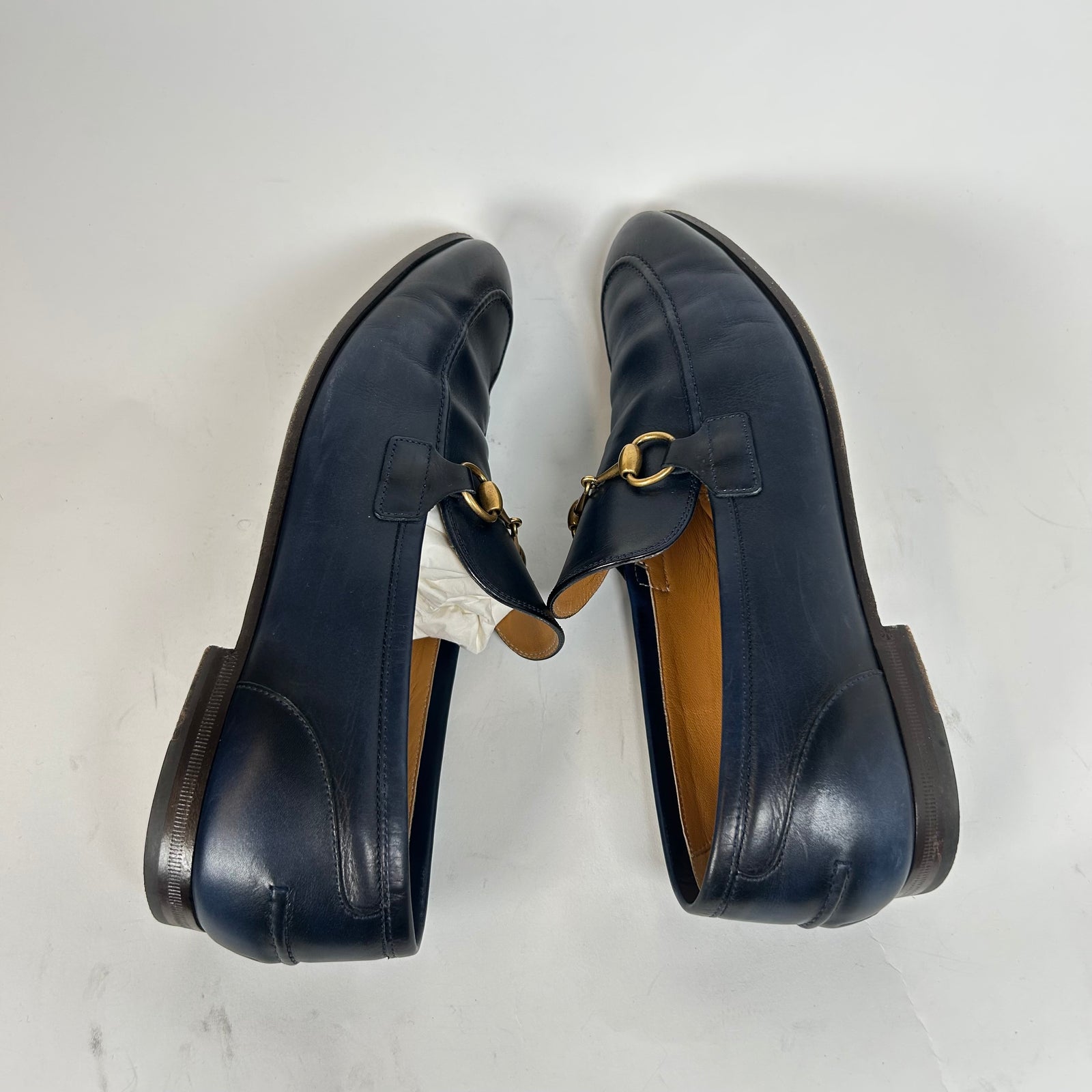 Gucci Navy Jordaan Horsebit Loafers Size GG 9.5