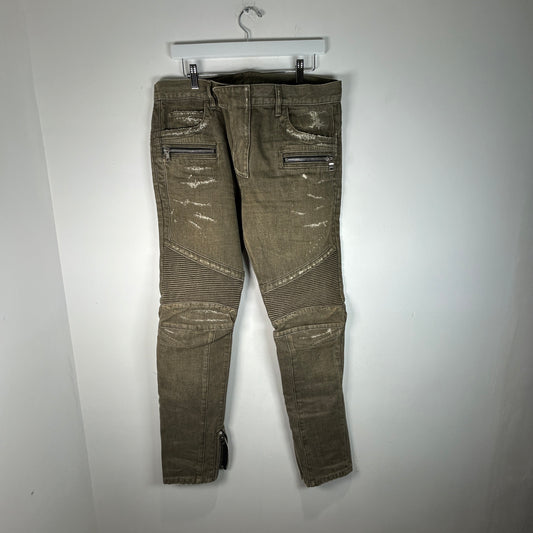 Balmain Green Biker Denim Size 34