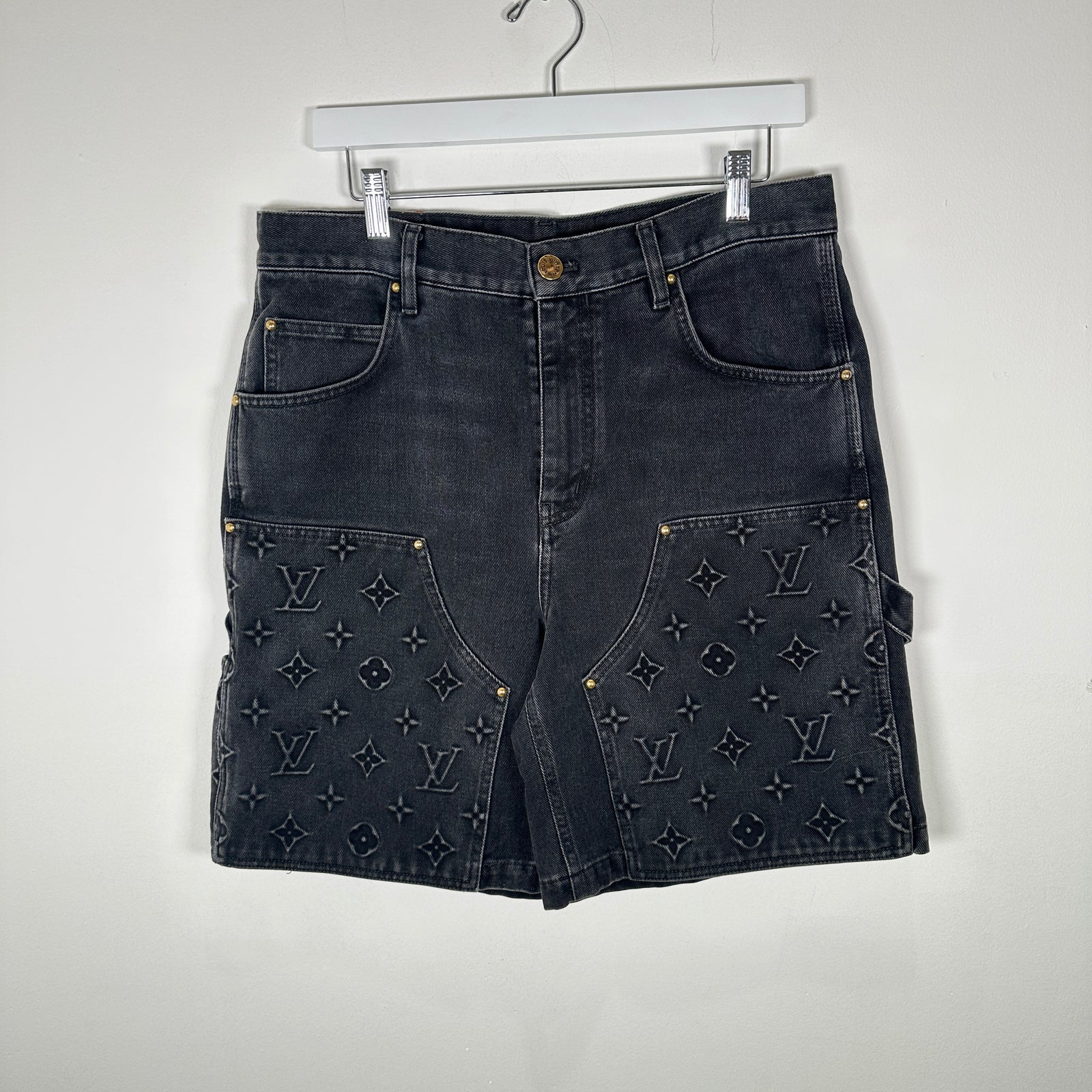 Louis Vuitton Black Denim Carpenter Shorts Size 32
