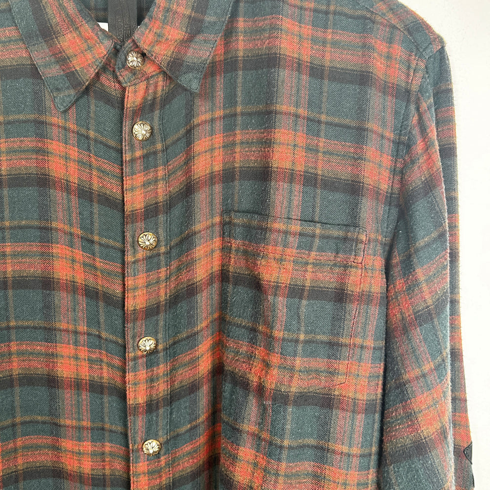 Chrome Hearts Brown/Green Floral Cross Patch Flannel Size L