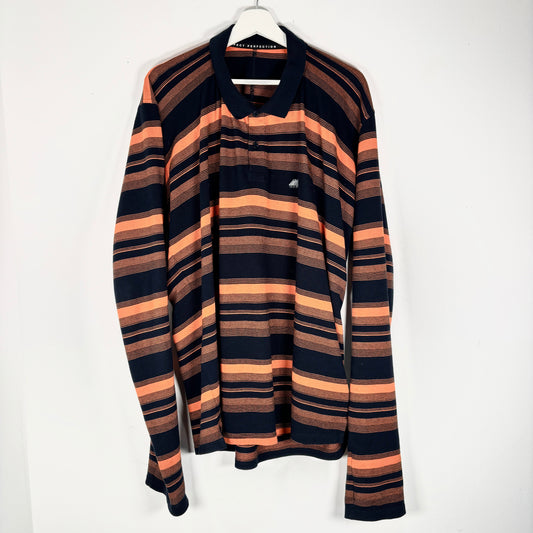Martine Rose Orange/Navy Striped Logo Long-Sleeve Polo Shirt Size L  Size