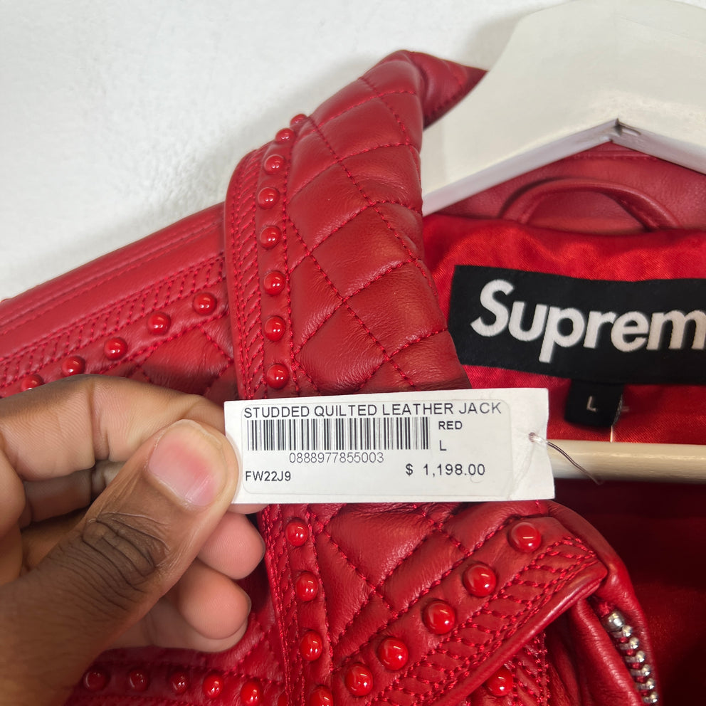 Supreme FW22 Red Studded Quilted Lambskin Leather Jacket Size L