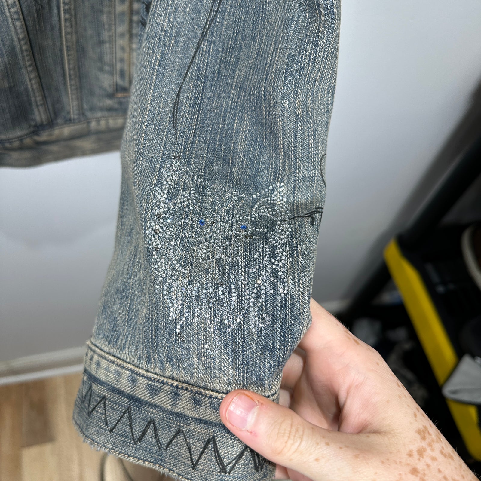 Balenciaga Denim 'Rhinestone Scribble' Jacket Size 2