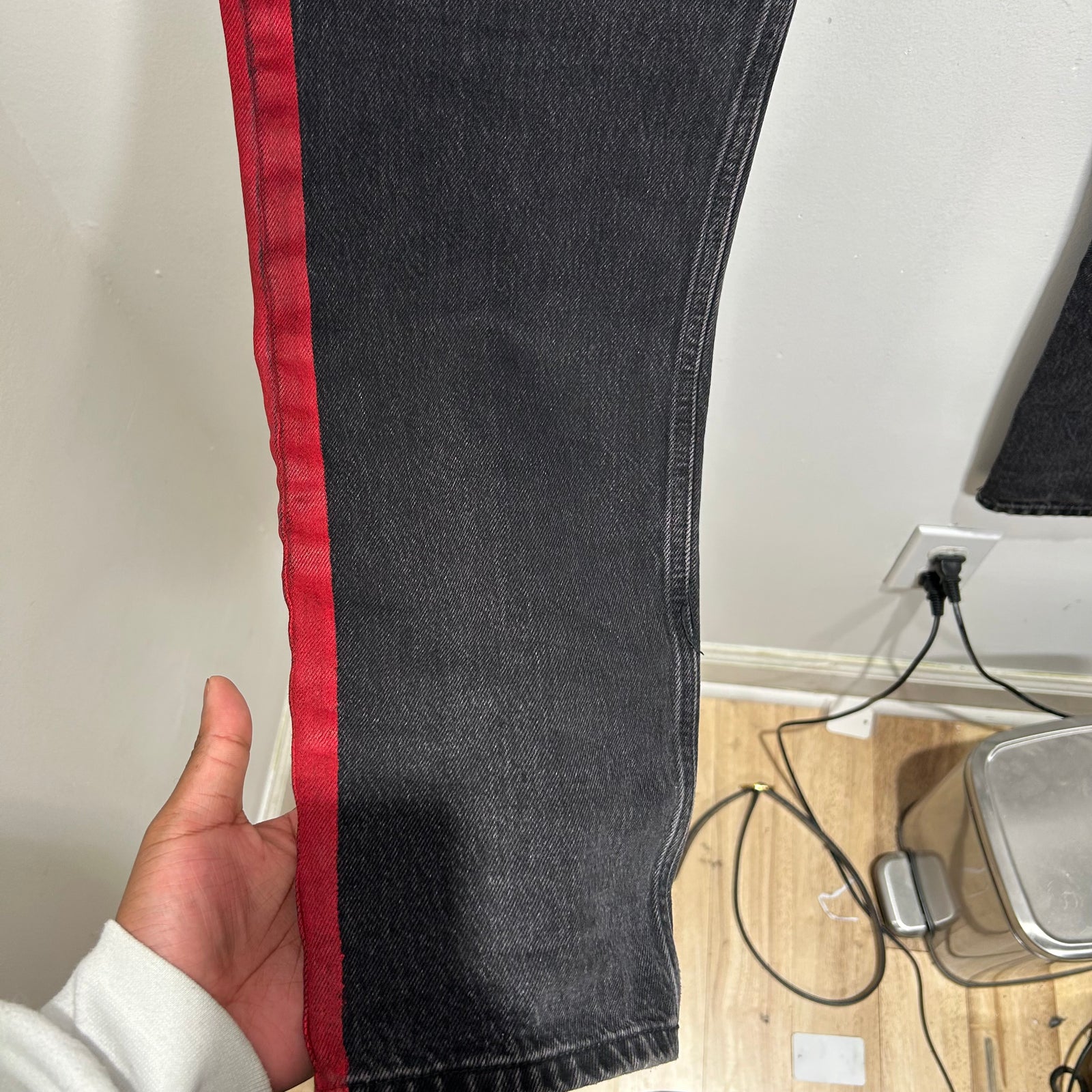 Balenciaga Red Striped Black Jeans Size 34