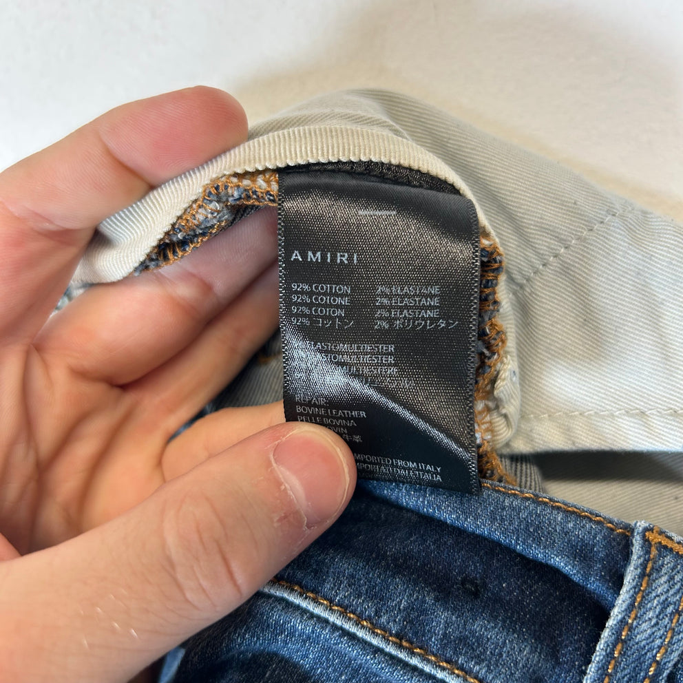 Amiri MX1 Blue/Black Patch Skinny Jeans Size 38