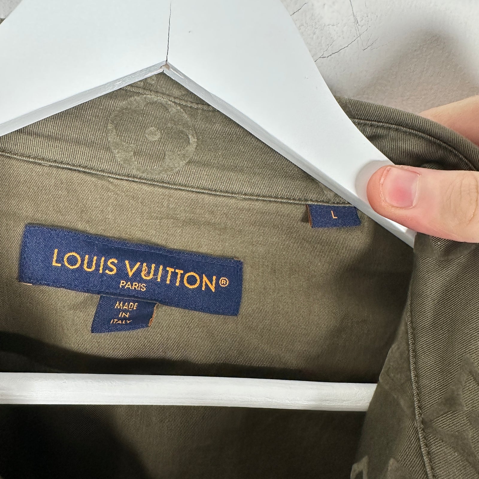 Louis Vuitton SS23 Green Flocked Monogram Overshirt Size L