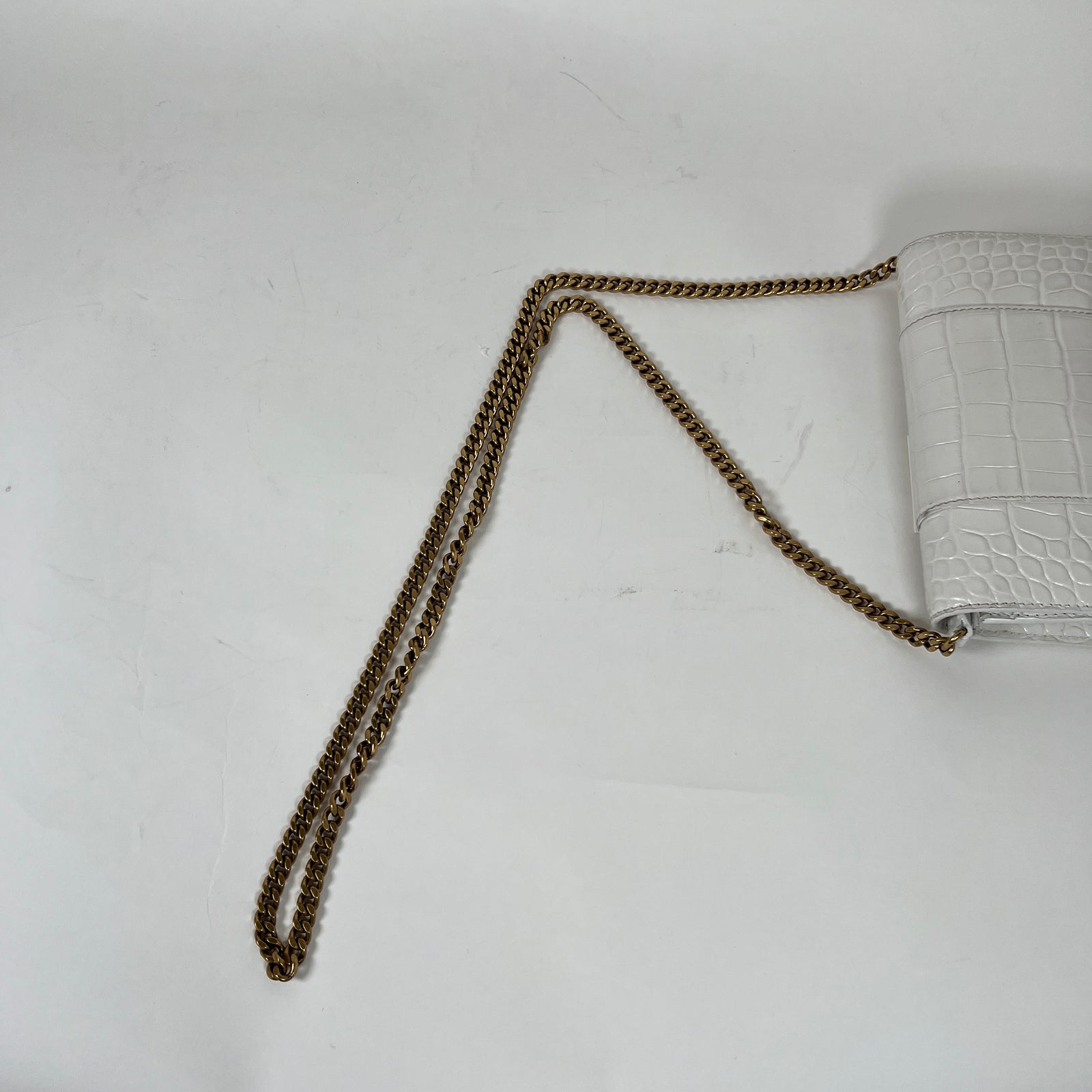 Balenciaga White XS Hourglass Croc Embossed Leather Bag