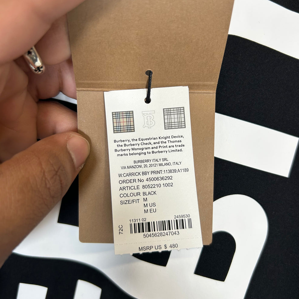 Burberry Black Veritcal Logo Tee Size M