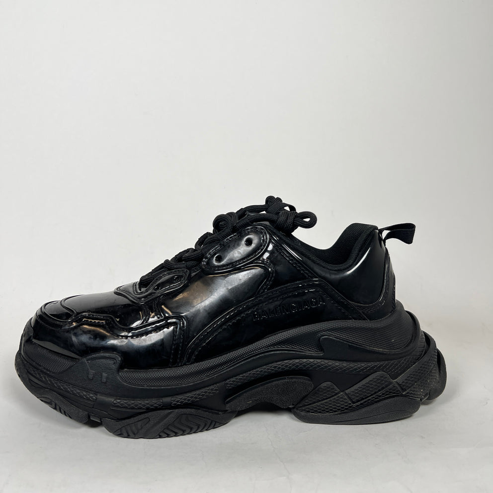 Balenciaga Black Patent Leather Triple S Sneaker Size 42