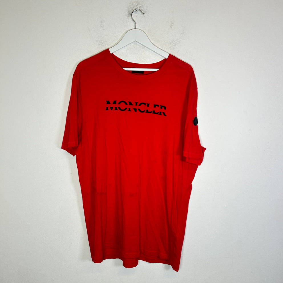 Moncler Red Flock Logo T-Shirt Size XL
