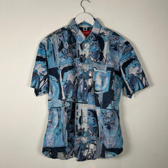 Supreme Blue Faces Camp Button Up Shirt Size L